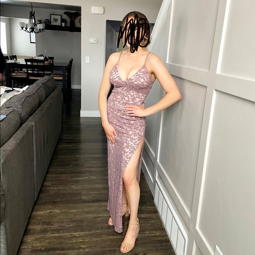 Beautiful flattering violet purple nude fitted sparkling prom dress worn once